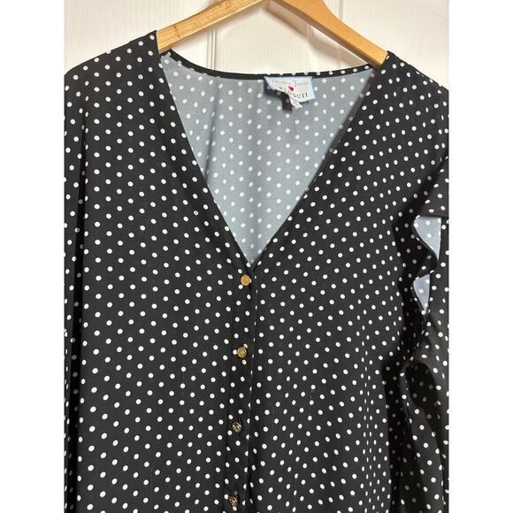 Draper James x Eloquii Women 20 Polka-Dot V-Neck Button Down Professional Top - Picture 2 of 9
